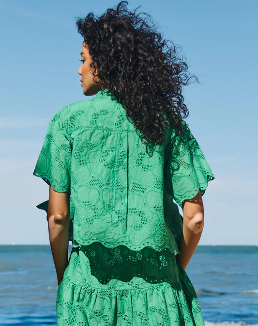 Low Green Broderie Boxy Shirt