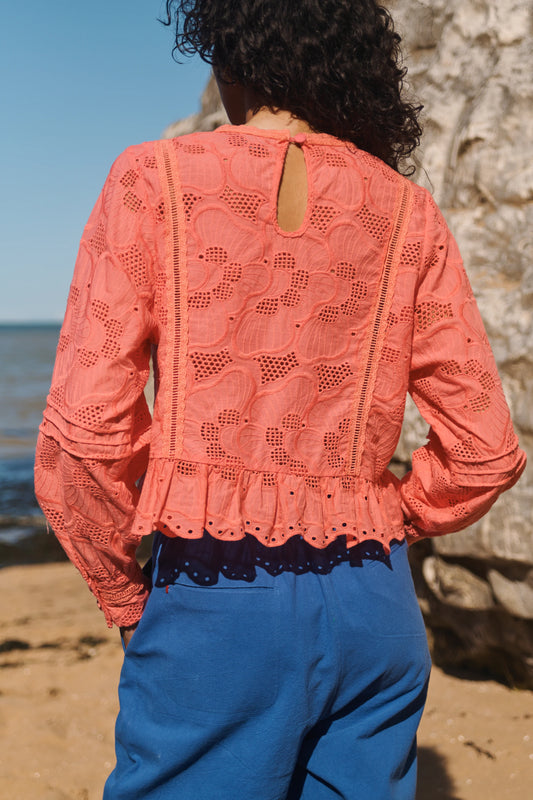 Low Pink Broderie Long Sleeve Blouse