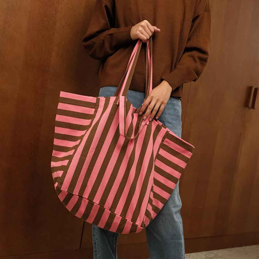 ROSE IN APRIL Tote Bag - Pink/Olive Stripes
