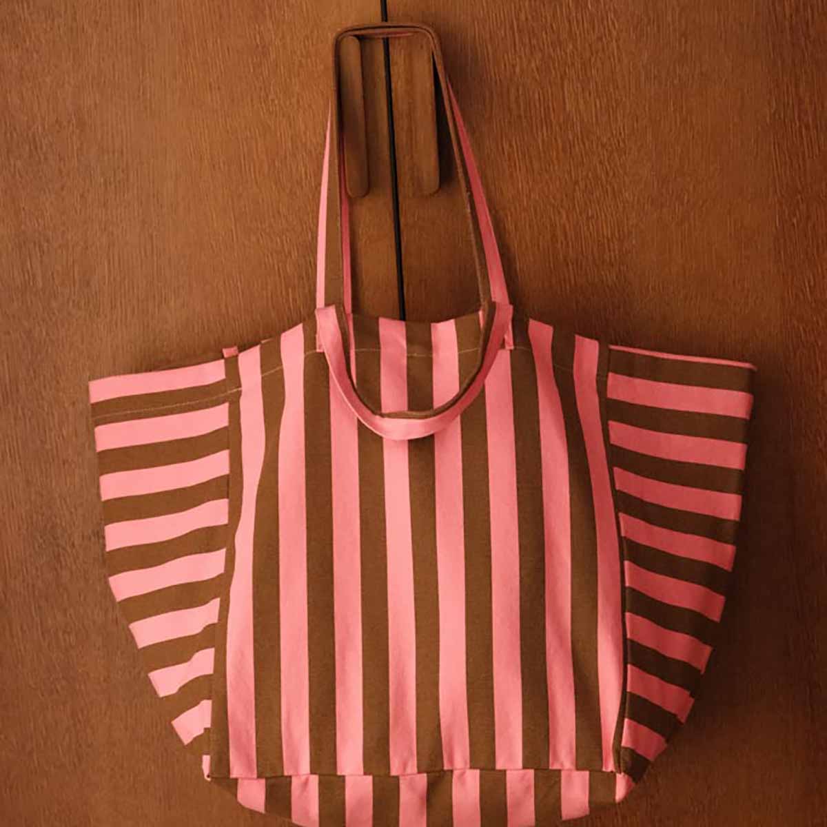 ROSE IN APRIL Tote Bag - Pink/Olive Stripes