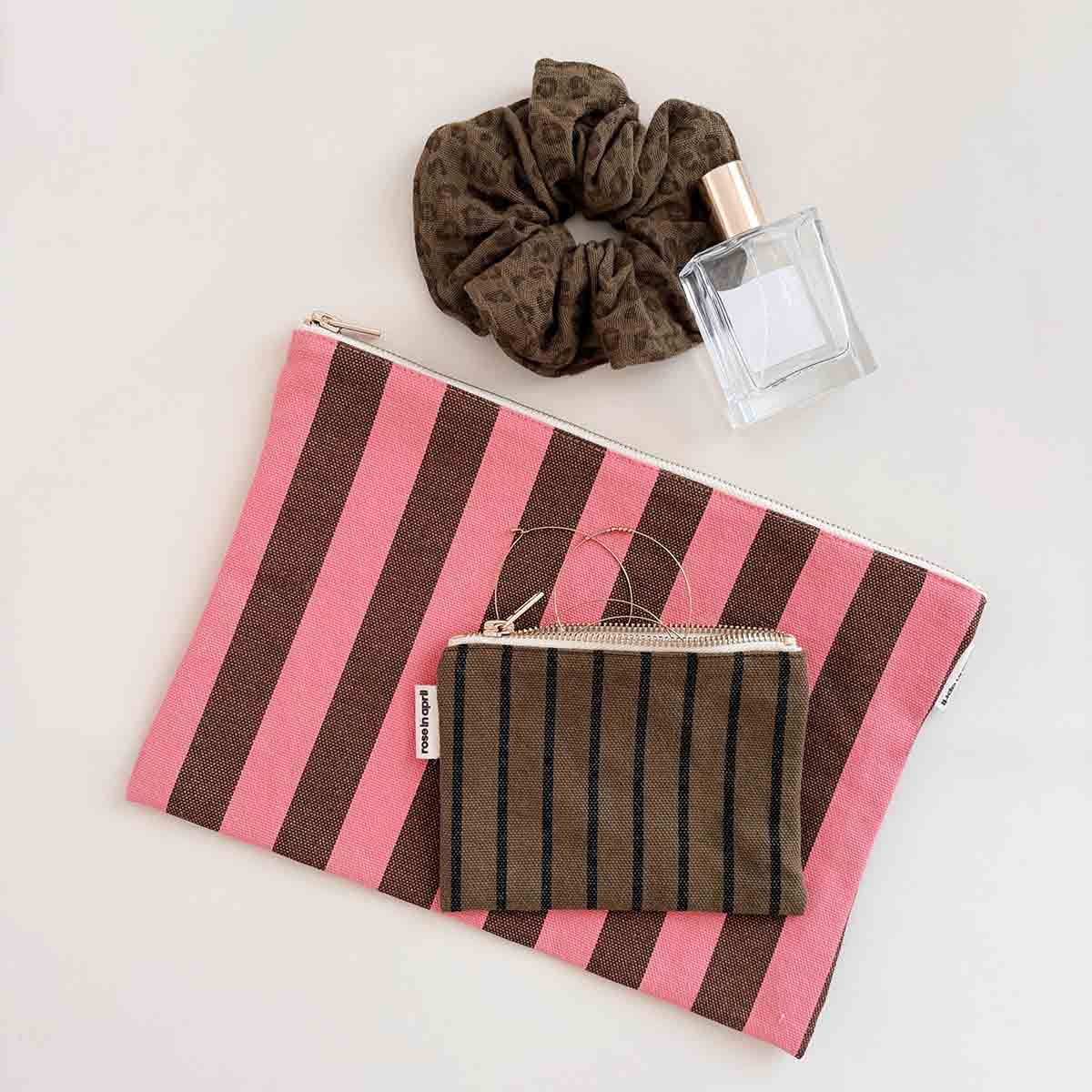 ROSE IN APRIL Flat Bag - Pink/Olive Stripes