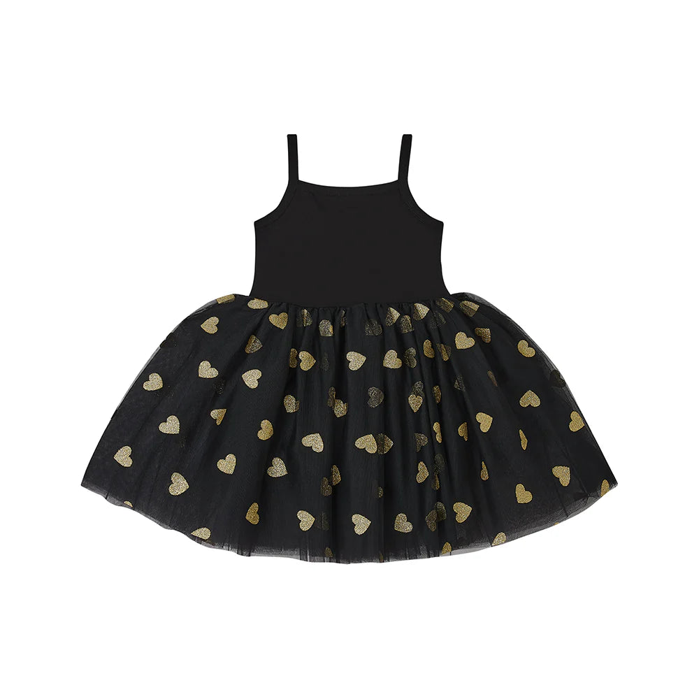 BOB & BLOSSOM Tutu Dress - Black and Gold Hearts