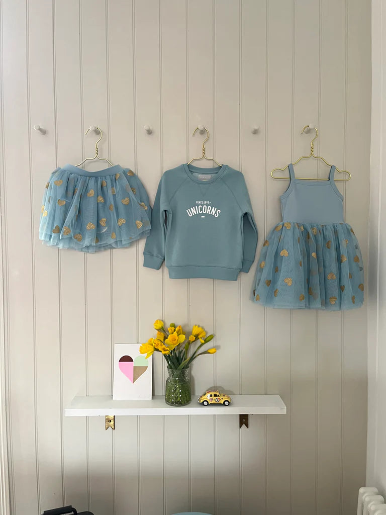 BOB & BLOSSOM Tutu Dress - Blue and Gold Hearts