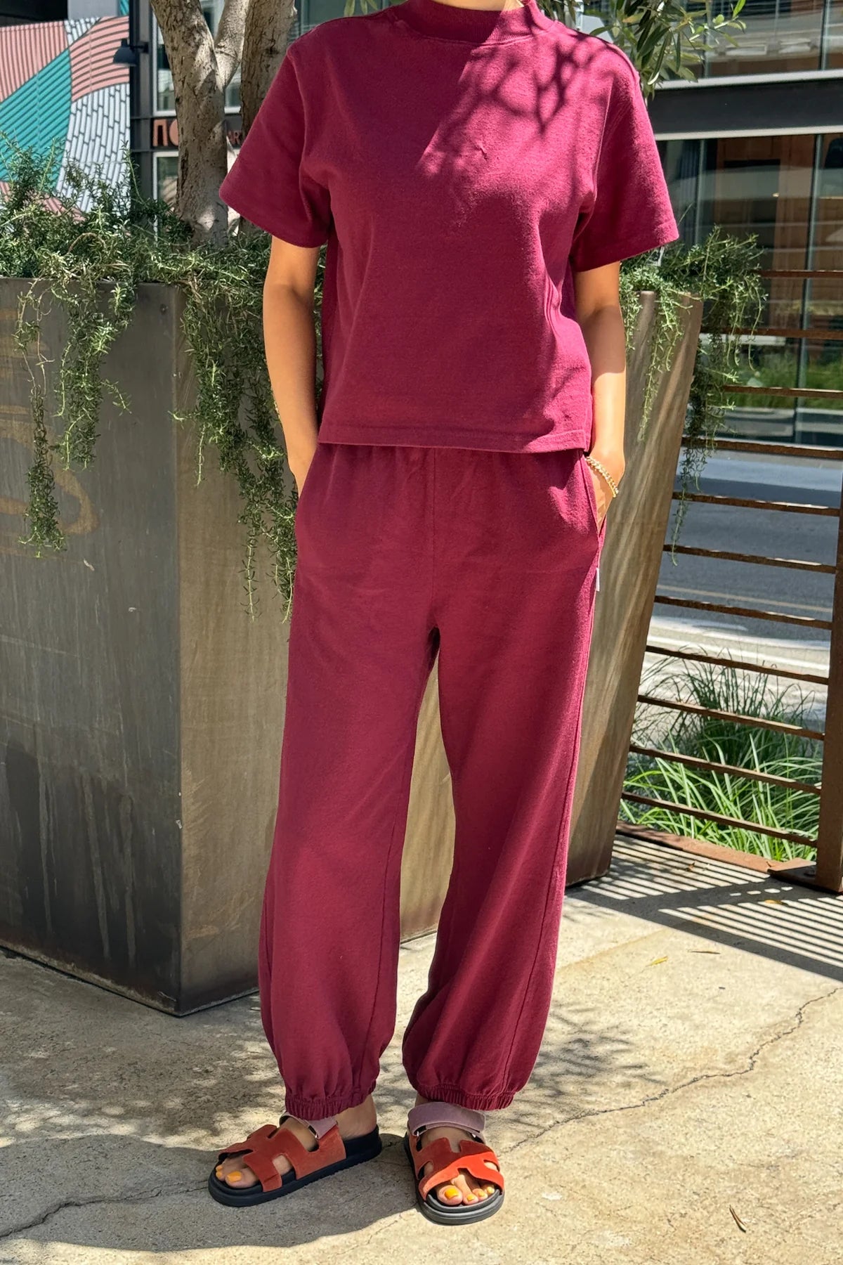 LE BON SHOPPE Sunset Mock Neck Tee - Cabernet