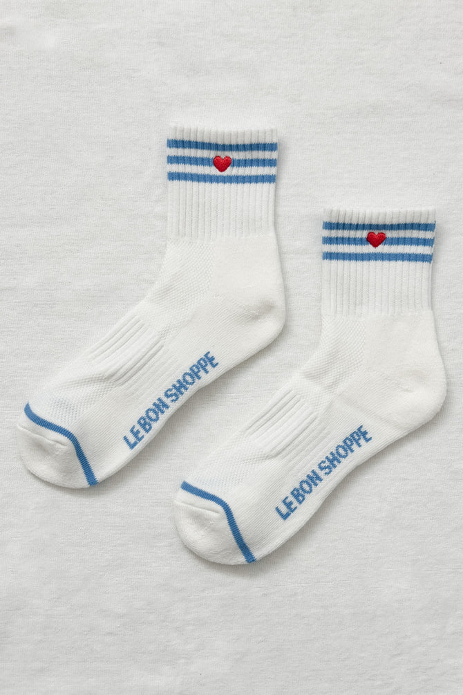 LE BON SHOPPE Embroidered Girlfriend Socks - Ivory & Heart