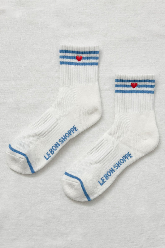 LE BON SHOPPE Embroidered Girlfriend Socks - Ivory & Heart