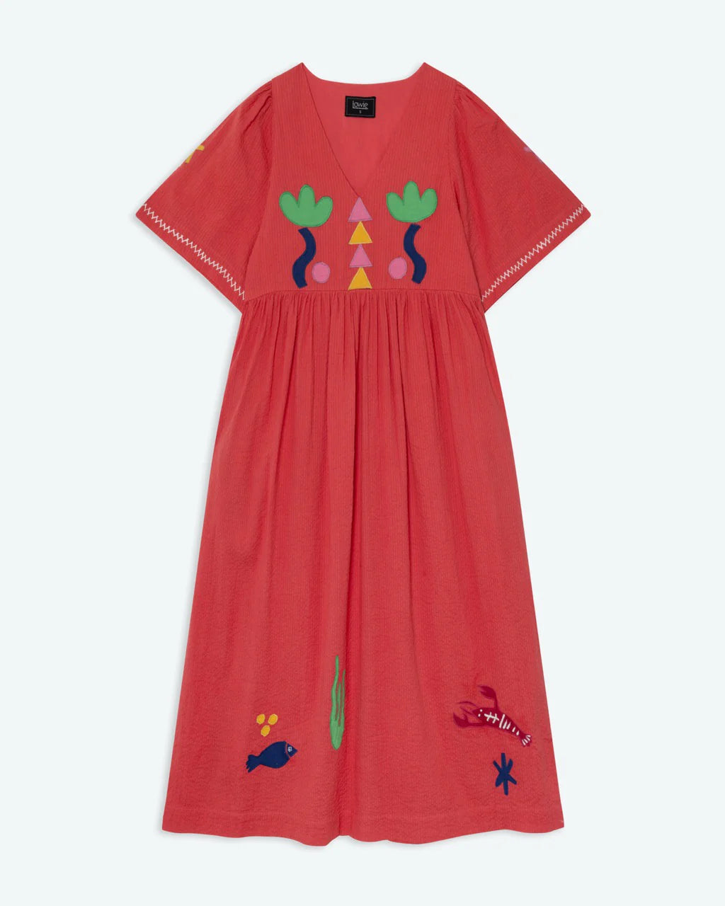 Lowie Coral Red Appliqué Sea Dress