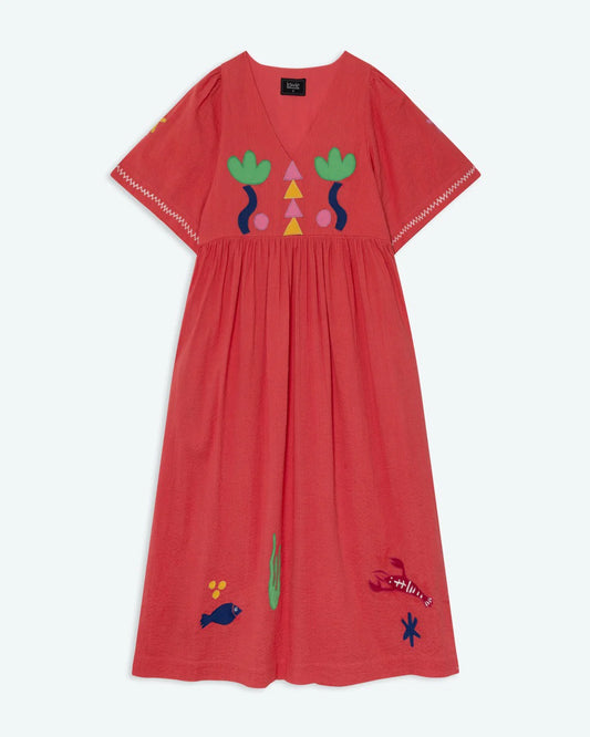 Lowie Coral Red Appliqué Sea Dress