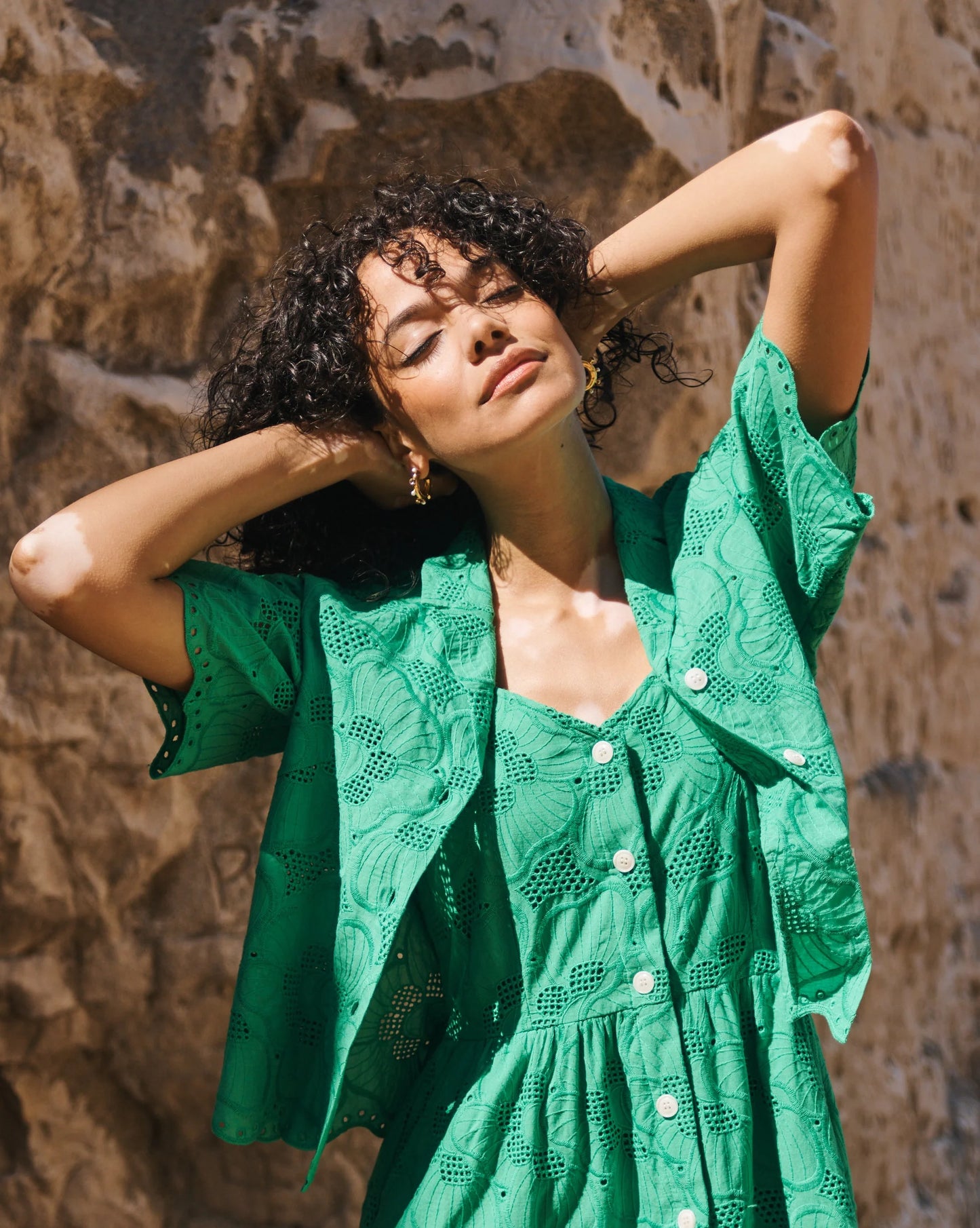 Low Green Broderie Boxy Shirt