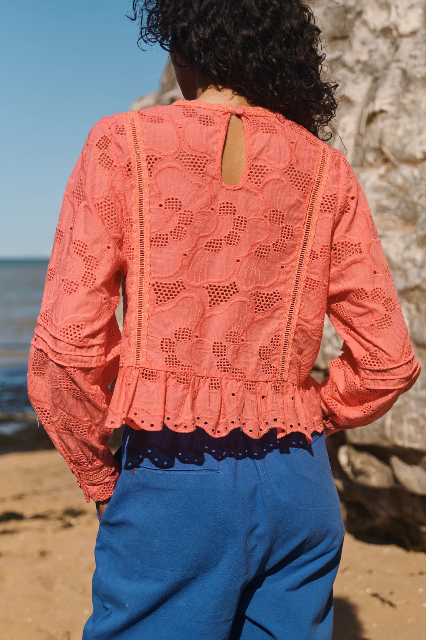 Low  Pink Broderie Long Sleeve Blouse