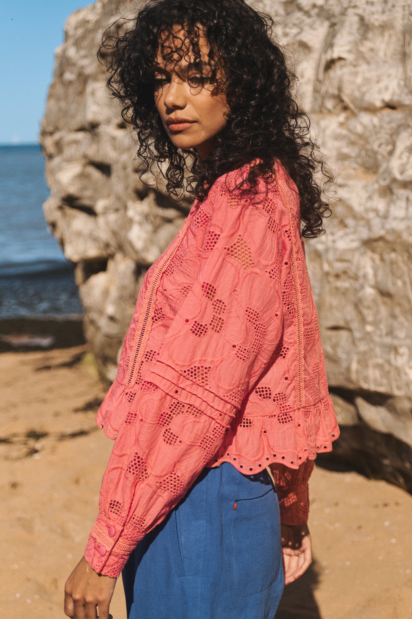 Low  Pink Broderie Long Sleeve Blouse