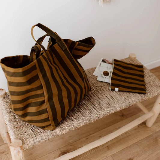 ROSE IN APRIL Tote Bag - Black/Tan Stripes
