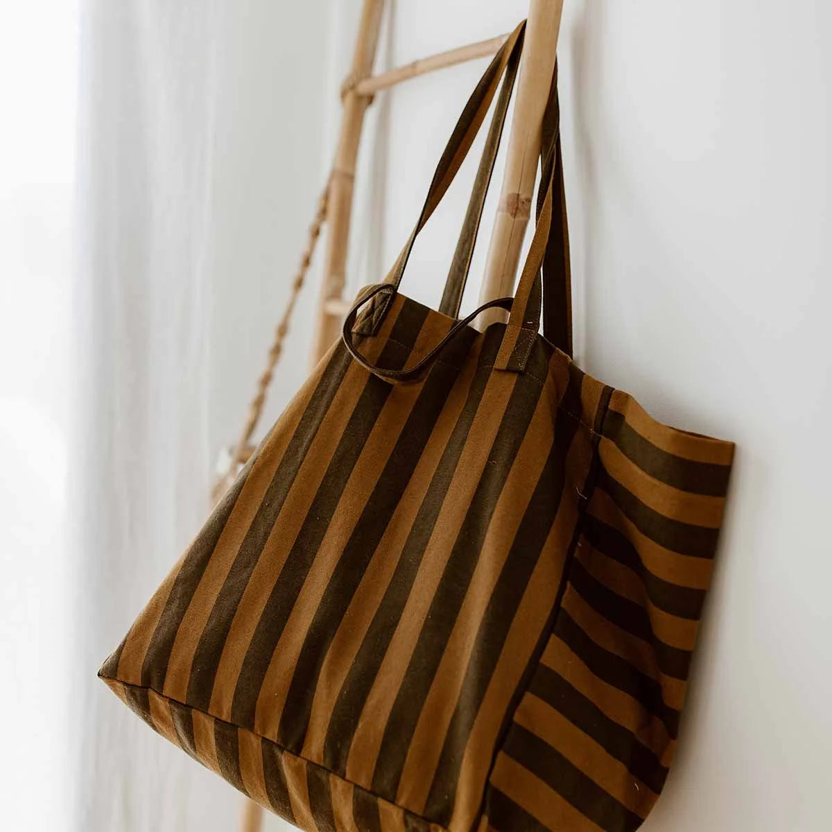 ROSE IN APRIL Tote Bag - Black/Tan Stripes