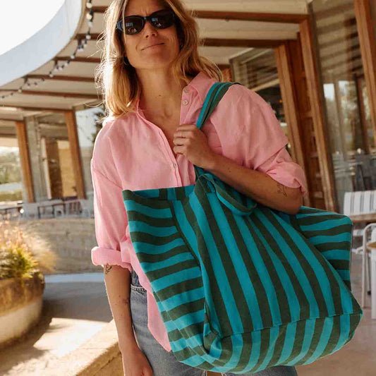 ROSE IN APRIL Tote Bag - Green/Turq Stripes (Copy)