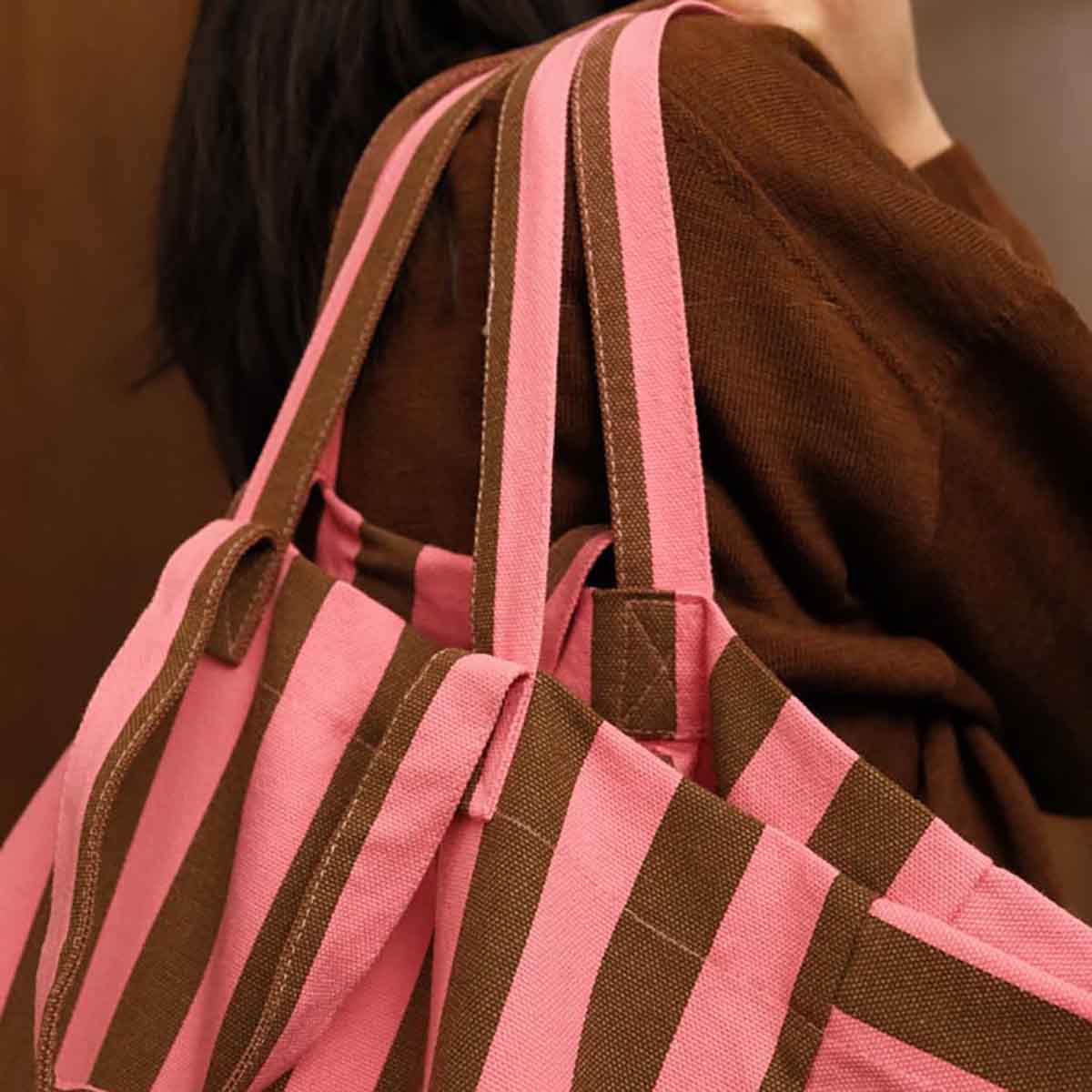 ROSE IN APRIL Tote Bag - Pink/Olive Stripes