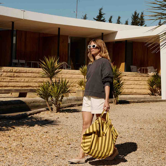 ROSE IN APRIL Tote Bag - Yellow/Olive Stripes