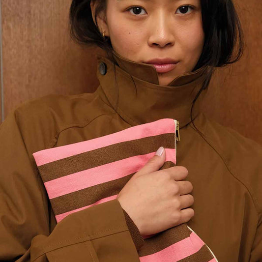ROSE IN APRIL Flat Bag - Pink/Olive Stripes