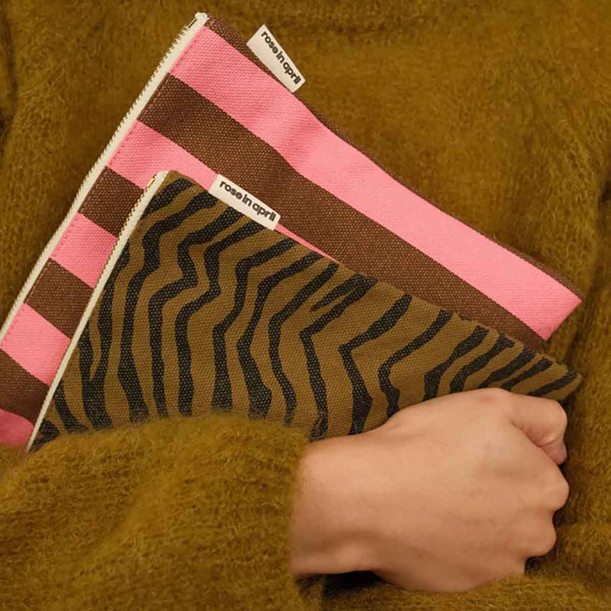 ROSE IN APRIL Flat Bag - Pink/Olive Stripes