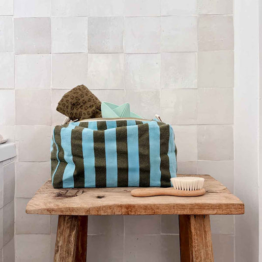 ROSE IN APRIL Wash Bag - Blue/Olive Stripes