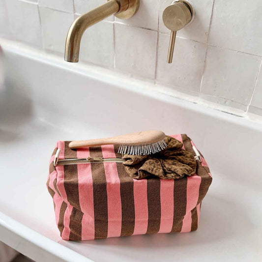 ROSE IN APRIL Wash Bag - Pink/Olive Stripes