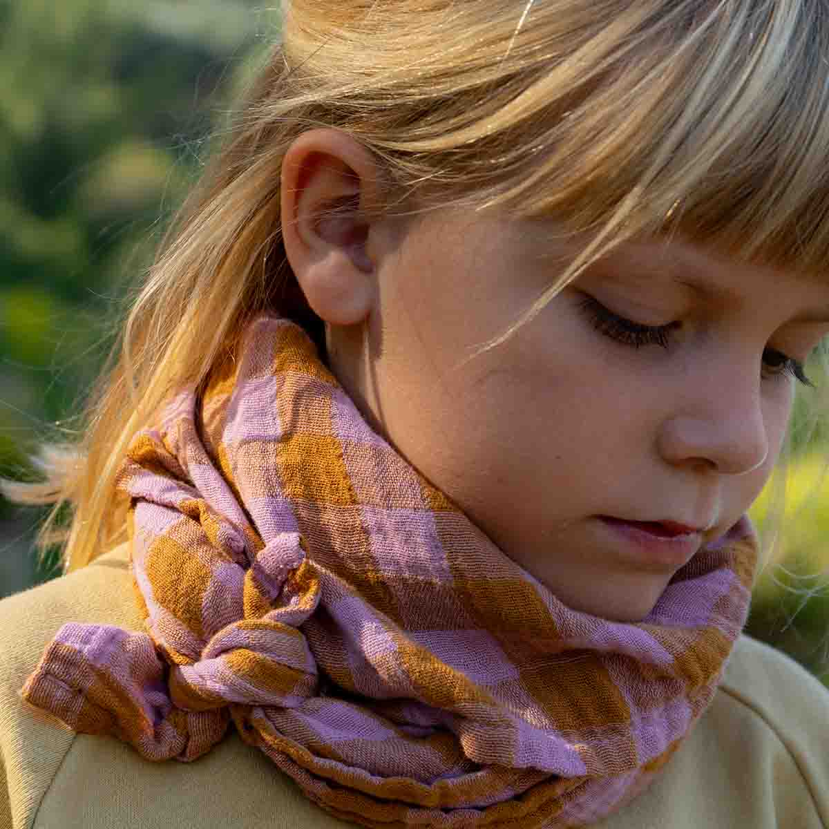 ROSE IN APRIL Swaddle - Caramel/Lilac Gingham