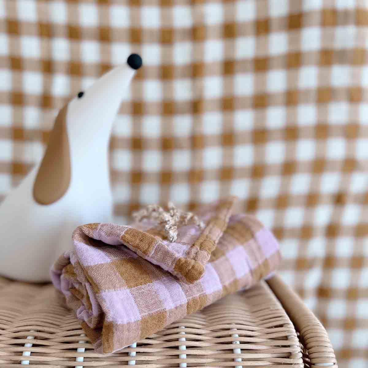 ROSE IN APRIL Swaddle - Caramel/Lilac Gingham