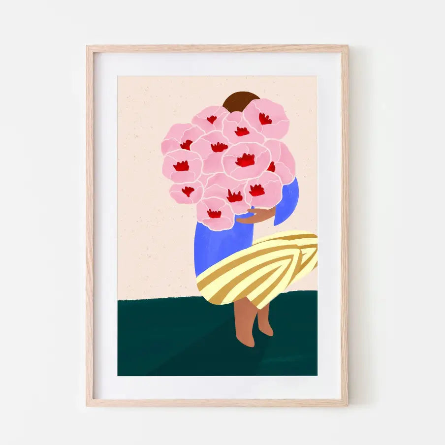 Bea Muller Print - The woman with bouquet of flowers A3